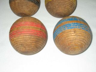 6 Wood Striped Ribbed Croquet Balls – Vintage Antique 3 ½” 5