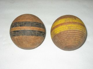 6 Wood Striped Ribbed Croquet Balls – Vintage Antique 3 ½” 6