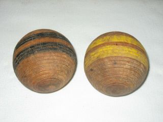 6 Wood Striped Ribbed Croquet Balls – Vintage Antique 3 ½” 7