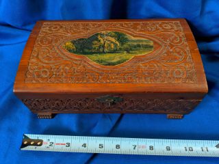 Antique Carved Wood Cedar Jewelry Box Trinket Farmhouse Art Vtg Latch For