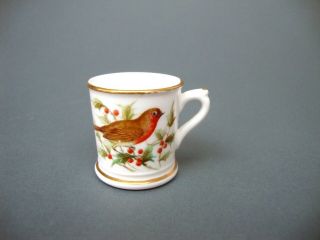 Antique Miniature Royal Worcester Hand Painted Porcelain China Mug Robin 1892