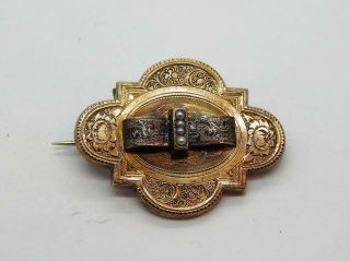 Antique Victorian Georgian Enamel Pearl Pin Brooch 14kt Gold Filled 1.  4 X 1.  10 "