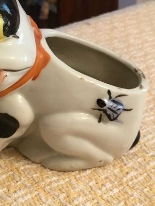 Antique Vintage BOSTON TERRIER Dog w Fly Glazed Ceramic Planter - Hard To Find 4