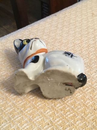 Antique Vintage BOSTON TERRIER Dog w Fly Glazed Ceramic Planter - Hard To Find 5