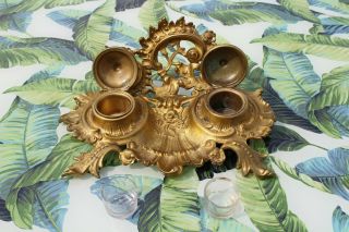 19th Century French Louis XV Gilt Bronze Inkwell with Glass Inserts 5