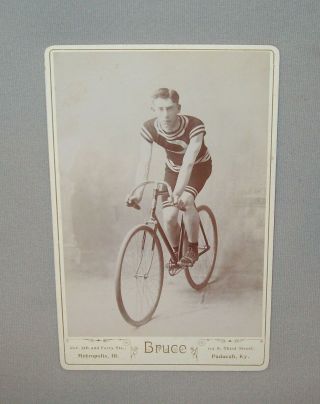 Old Antique Vtg Ca 1880s Nicely Posed Man On Bicycle Cabinet Card Photograph
