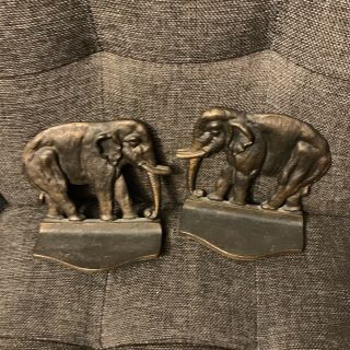 Antique Art Deco Solid Cast Brass/bronze Bookends - Elephant