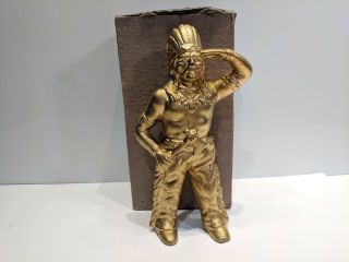 Antique Gold Painted Native American Indian Chief Coin Bank 6 " W/ Box