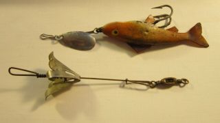 Vintage Mcdonald Merry Minnow Spinner Bait Fishing Lure & Metal Spinner On Wire
