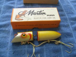 Vintage Martin 4 " Salmon Plug Fishing Lure & Box 5j - 13 Yellow Silver Scale