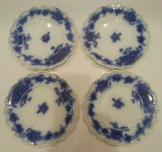 4 Antique Albany Flow Blue Rose Desert Plates Stamped Patented October 1889 Usa