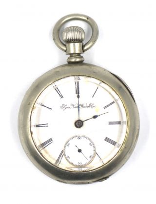 Antique Elgin 73 Open Face Pocket Watch 18s Silver Tone C1895 Parts Repairs