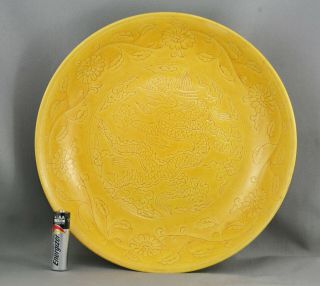 Magnificient Antique Chinese Imperial Yellow Incised Dragon Deep Porcelain Bowl 3