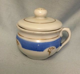 Antique Doll Size Porcelain Chamber Pot With Lid 1 1/2 " Tall