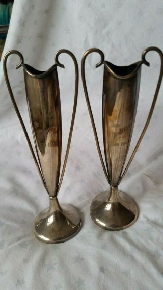 A Art Deco Silver Plated Vases With Handles Dated 1919