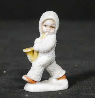 Antique German Bisque Porcelain Snow Baby Figurine Saxophonist Band Musician 7