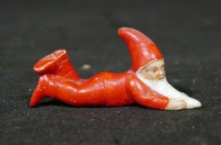 Antique German Bisque Porcelain Snow Baby Red Reclining Elf Gnome Christmas 21