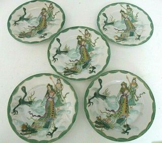 5 Famille Vert Oriental 6 " Plates Hand Painted Vgc