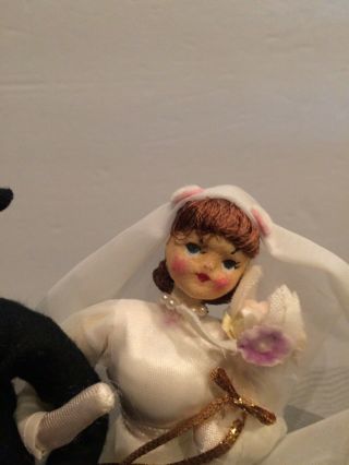 Vintage Annalee Like Bride And Groom Dolls Cake Toppers Made In Japan W/Stands 4