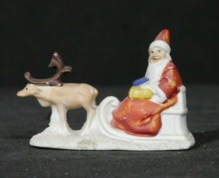 Antique German Bisque Snow Baby Santa Reindeer Sleigh Christmas Figurine 2