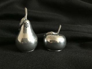 Vintage Pewter Pear And Apple Salt And Pepper Shakers / A.  L.  Hanle / 1960s