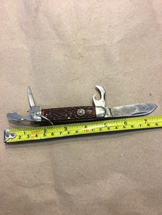 Vintage Boy Scout 4 Blade Pocket Knife Brown Made By Ulster Made In The Usa