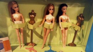 TOPPER TOYS VINTAGE DAWN FASHION DOLL CASE 3 Dolls Clothes Accessories 1970 ' s 8