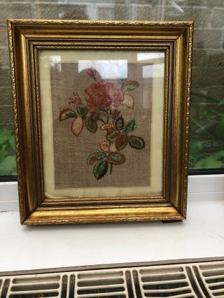 Vintage Hand Embroidered Picture In Frame