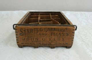 ANTIQUE JOHN G.  ELBS RED STAR EGG CARRIER & TRAYS WOOD CRATE ROCHESTER NY 2