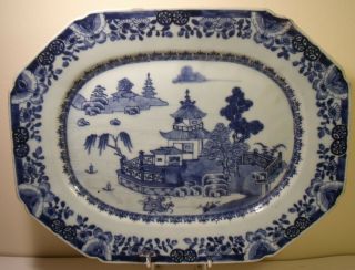 13.  25 " Chinese 18th Century Blue And White Meat Platter A/f