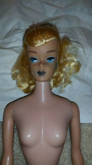 Vintage Lemon Blonde Hair Swirl Ponytail Barbie Doll - Has Green Ear