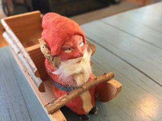 Antique Putz German Santa And Sled Germany Composition With Bottle Brush Tree