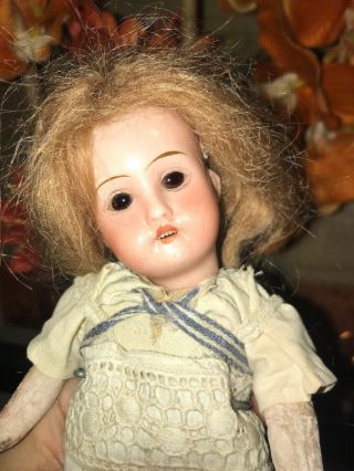 Antique 9 " German Bisque Head Doll Marked " 15 " Paper Mache Body By Recknagel