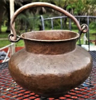 Vintage Small Hand Hammered Copper Pot W/handle