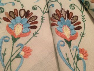 Vintage Hand Embroidered Cream Linen Tablecloth Pretty Floral Design