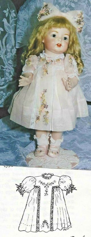 18 " Antique K R Toddler Baby Doll@1920 - 30 Ribbon Embroidery Dress Shoe Pattern