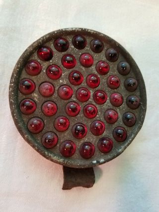 Vintage Antique Red Glass Marble And Metal Rear Reflector For Old Bicycle