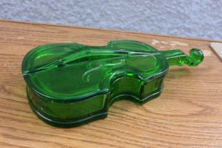 Vintage Green Glass Violin - Musical Instrument Candy Dish