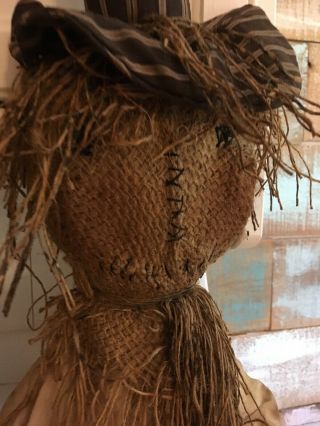 Primitive Grungy Burlap Scarecrow Doll Moon Fall Halloween 32 " Handstitched
