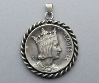 French Antique Religious Large Pendant.  Saint Louis Ix Of France.  Catholic Medal