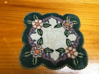 Vintage Doll House Miniature Hooked Rug 5 1/2 " Square