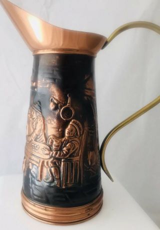 Huge Vintage Copper Pitcher Jug Vase Bar Pub Design Brass Handle Antique