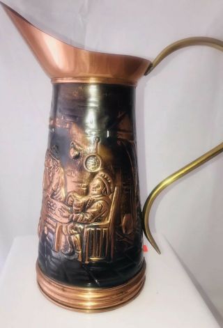 Huge Vintage Copper Pitcher Jug Vase Bar Pub Design Brass Handle Antique 2