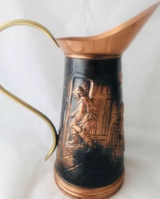Huge Vintage Copper Pitcher Jug Vase Bar Pub Design Brass Handle Antique 3
