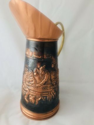 Huge Vintage Copper Pitcher Jug Vase Bar Pub Design Brass Handle Antique 4
