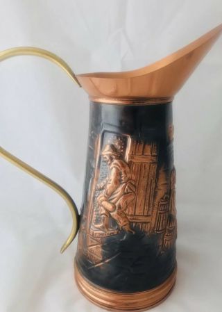 Huge Vintage Copper Pitcher Jug Vase Bar Pub Design Brass Handle Antique 5