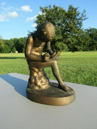 Vintage 1972 Austin Productions Statue,  “boy Removing Thorn From Foot”,  8.  5 "