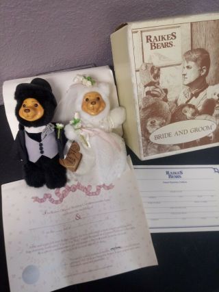 Robert Raikes Plush Wood Carved Bears Bob & Carol Bride Groom Wedding Set 38577