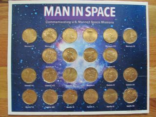 Man In Space 1969 Bronze Coin Set Space Missions Mercury Gemini Bonus - Apollo 11