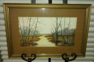 Antique Landscape Watercolor Painting Framed